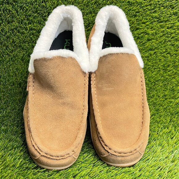 Kuru Loft Mens Size 12.5 Brown White Casual Walking Moccasin Slippers Shoes